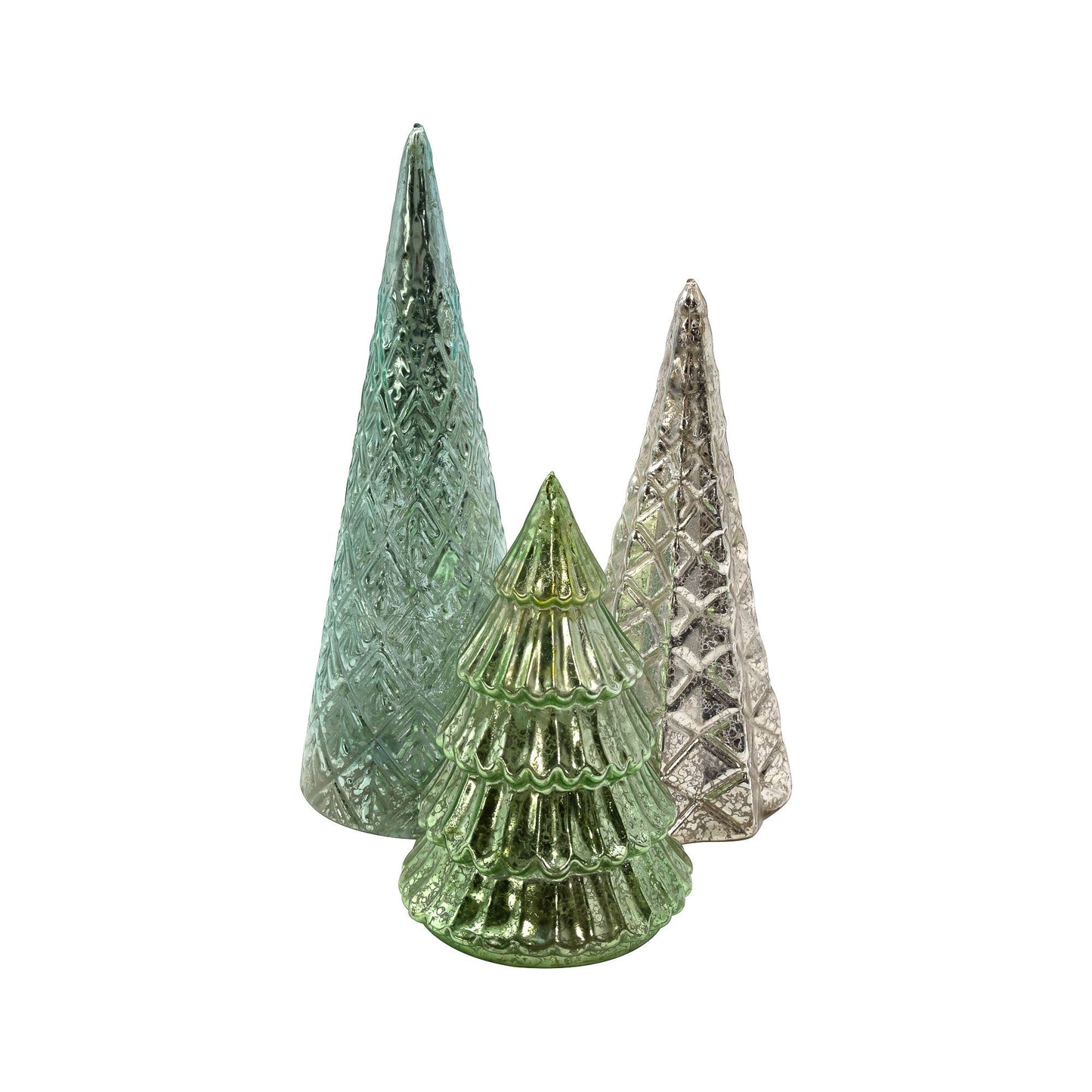 Battery Operated Green & Silver Trees - Set of 3
