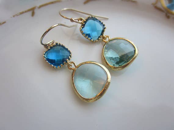 Gold Prasiolite Earrings Sea Blue Square