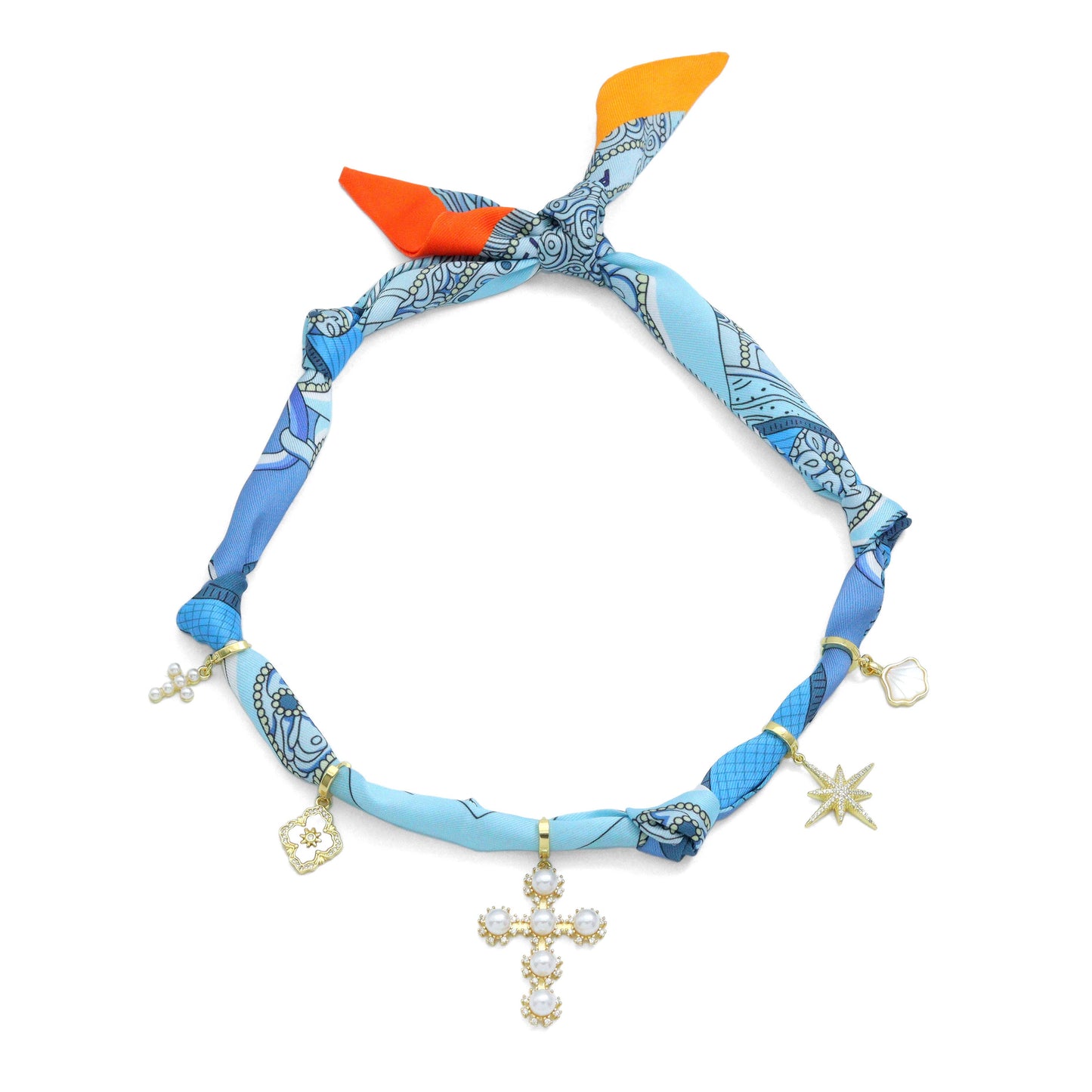 Convertible Scarf Necklace, Adjustable Silk Scarf nkl, EF808: #3 / Scarf with LD622-Heart