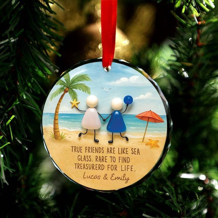 Sea Faux Glass Friendship Ceramic Ornament, Best Friend Gift: Heart