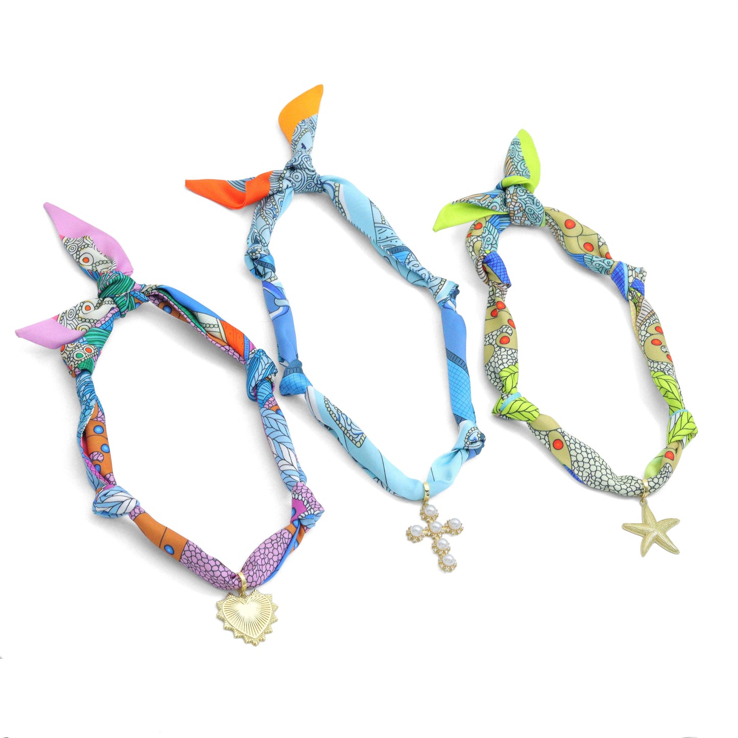 Convertible Scarf Necklace, Adjustable Silk Scarf nkl, EF808: #3 / Scarf with LD622-Heart