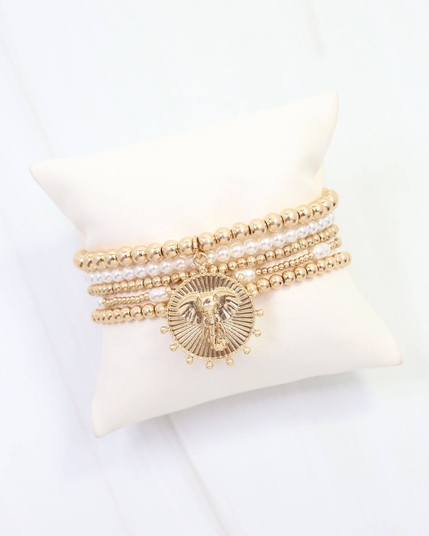 Carmen Coin Beaded Bracelet Set Elephant Worn Gold: Default