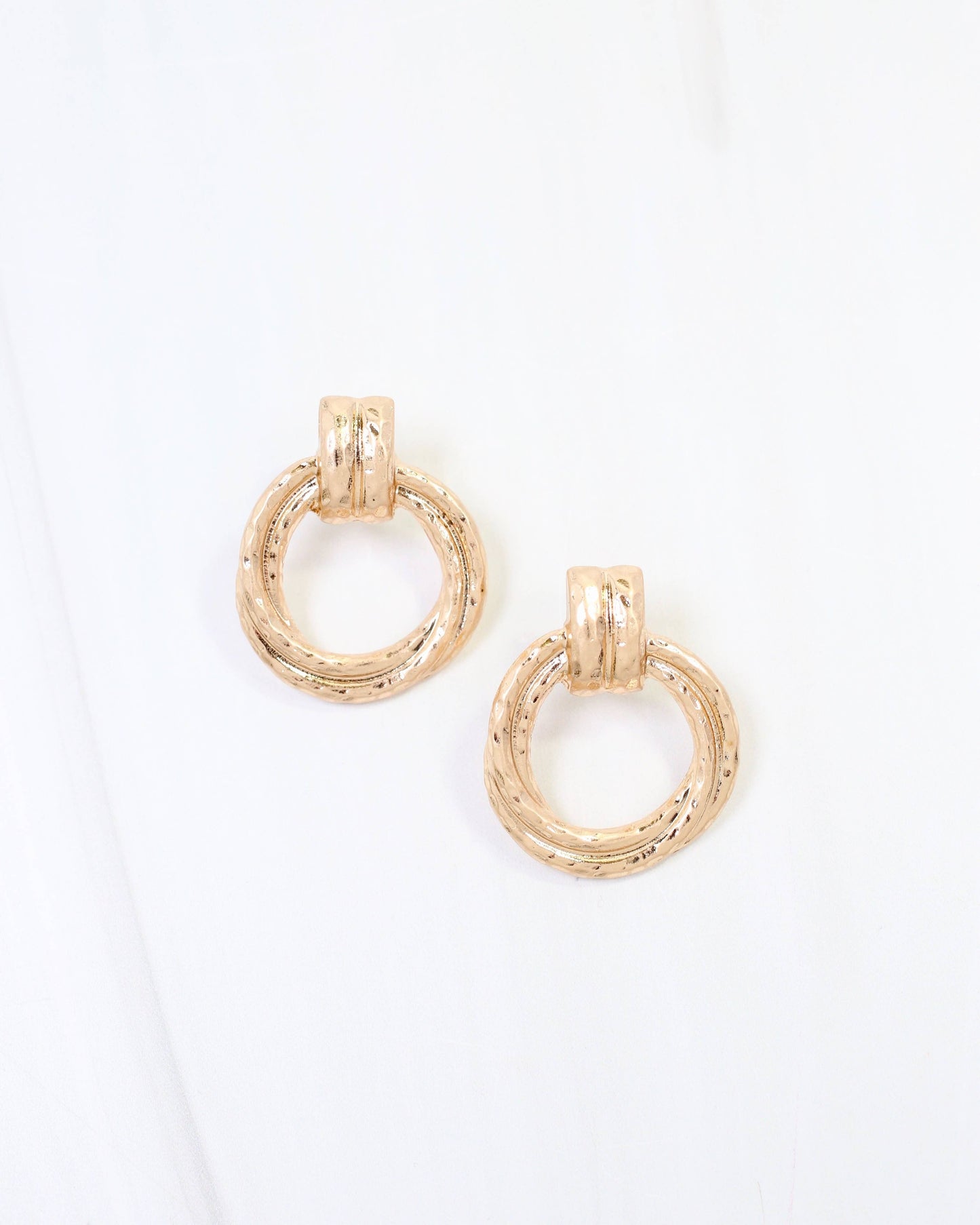 Jamestown Hammered Drop Earring Worn Gold: Default