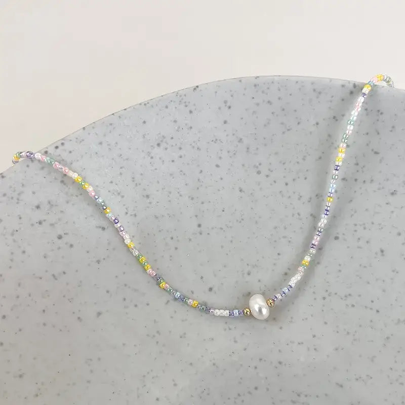 Bohemian Fresh Water Pearl Beaded Necklace: Green