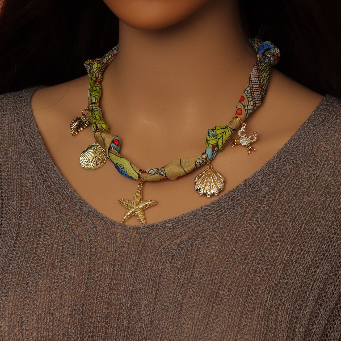 Convertible Scarf Necklace, Adjustable Silk Scarf nkl, EF808: #3 / Scarf with LD622-Heart