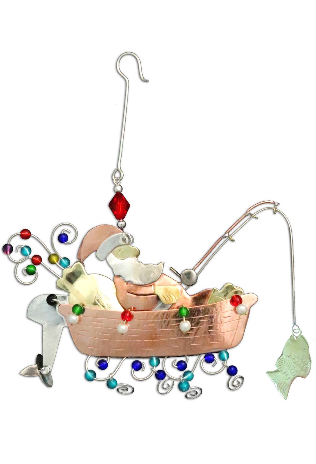 Fishing Boat Santa Ornament