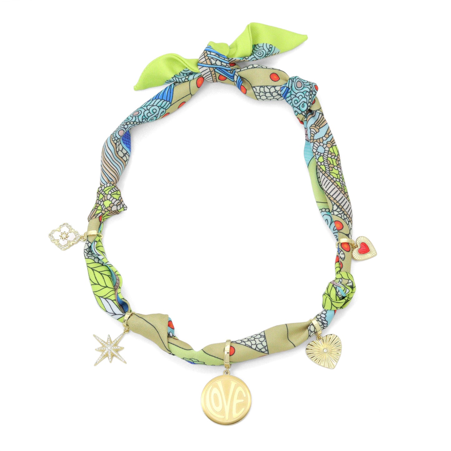 Convertible Scarf Necklace, Adjustable Silk Scarf nkl, EF808: #3 / Scarf with LD622-Heart