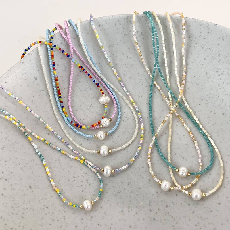Bohemian Fresh Water Pearl Beaded Necklace: Green