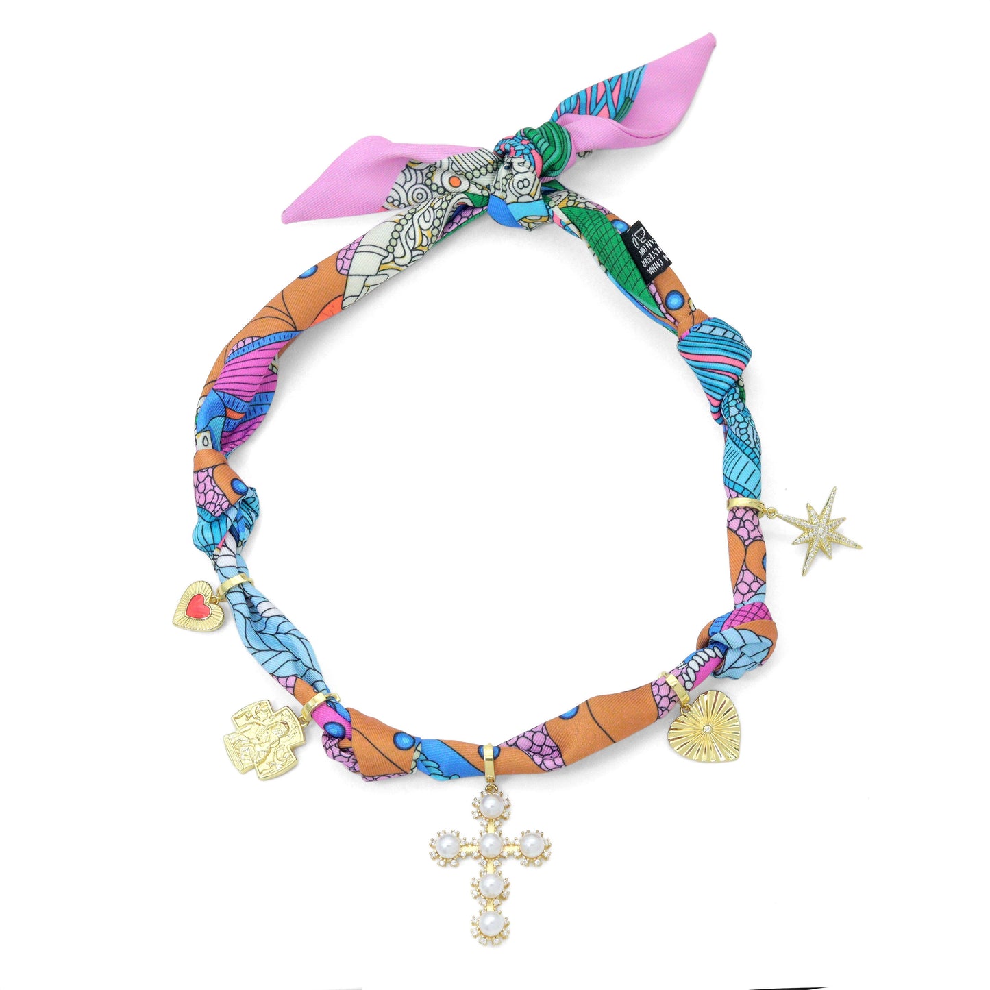 Convertible Scarf Necklace, Adjustable Silk Scarf nkl, EF808: #3 / Scarf with LD622-Heart