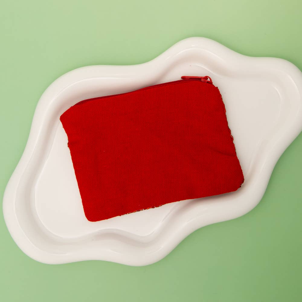 Christmas Candy Cane & Mistletoe Coin Bag: Red