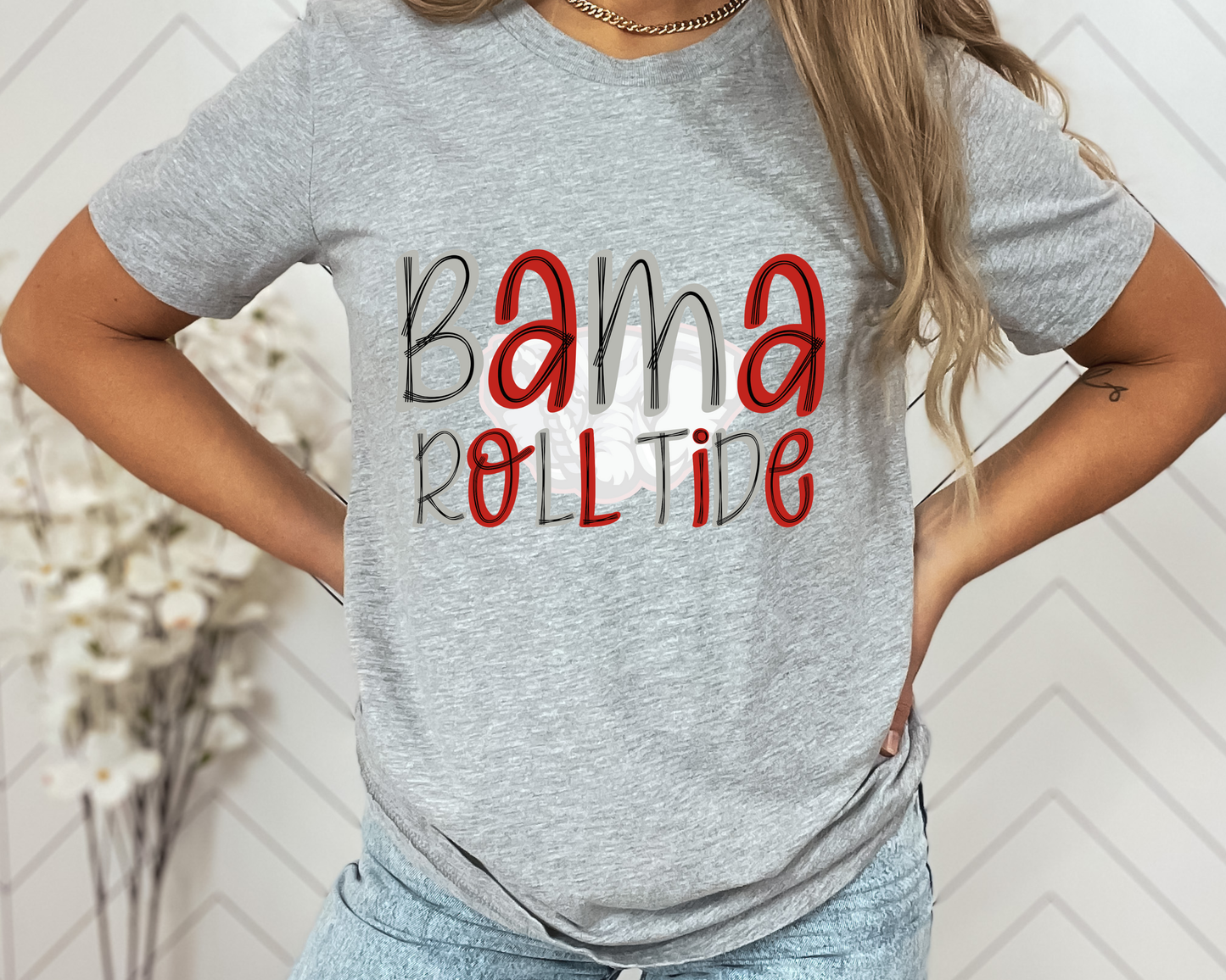 Bama Roll Tide Tee: Gray / L / Bella Canvas