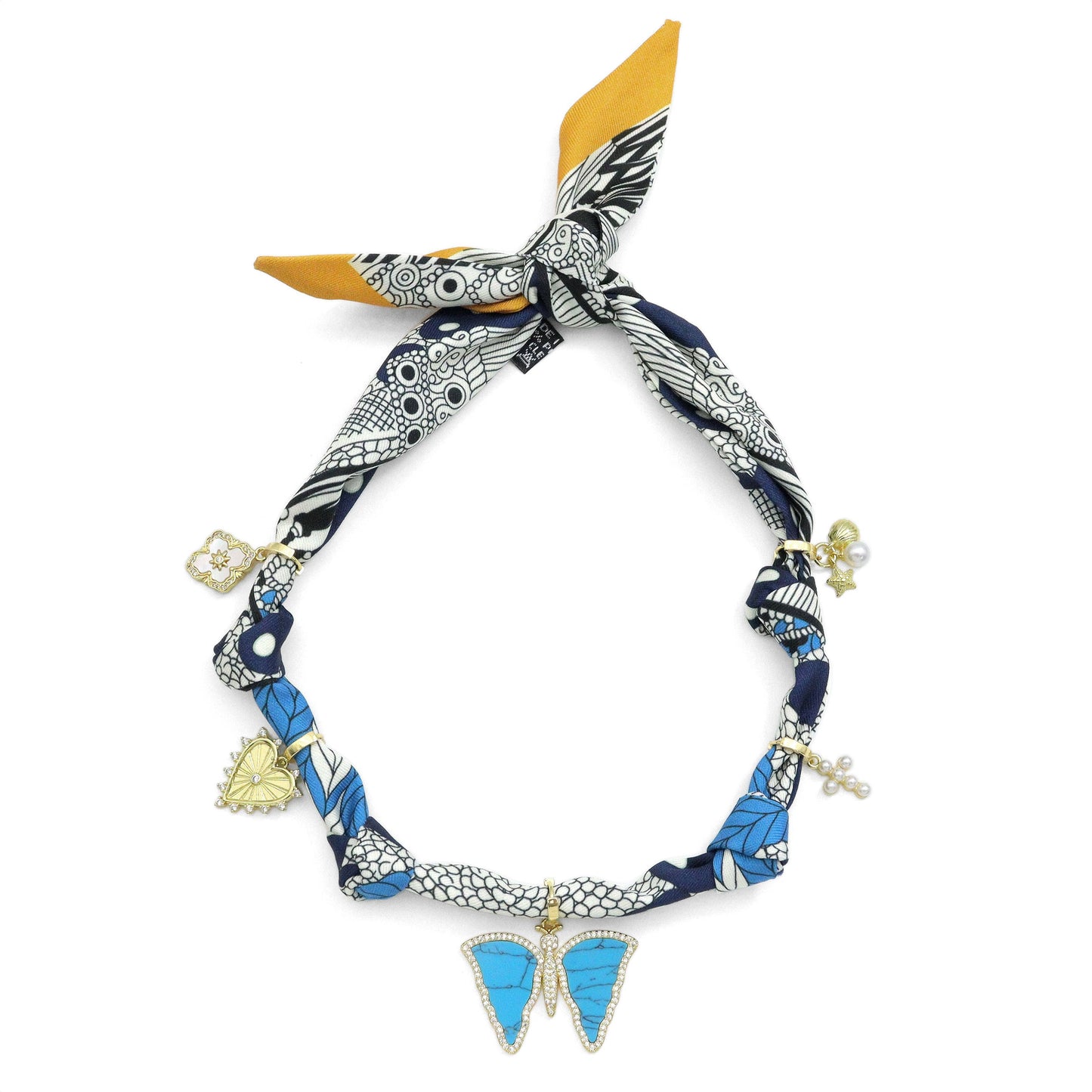 Convertible Scarf Necklace, Adjustable Silk Scarf nkl, EF808: #2 / Scarf with LD746 Heart