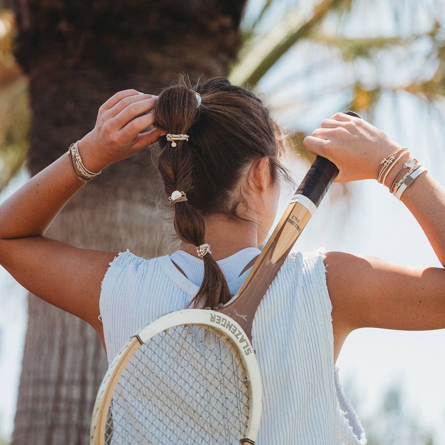 "Rise" Cream and Tan With Gold & Sun Accents Hair Tie Bracelets: Small