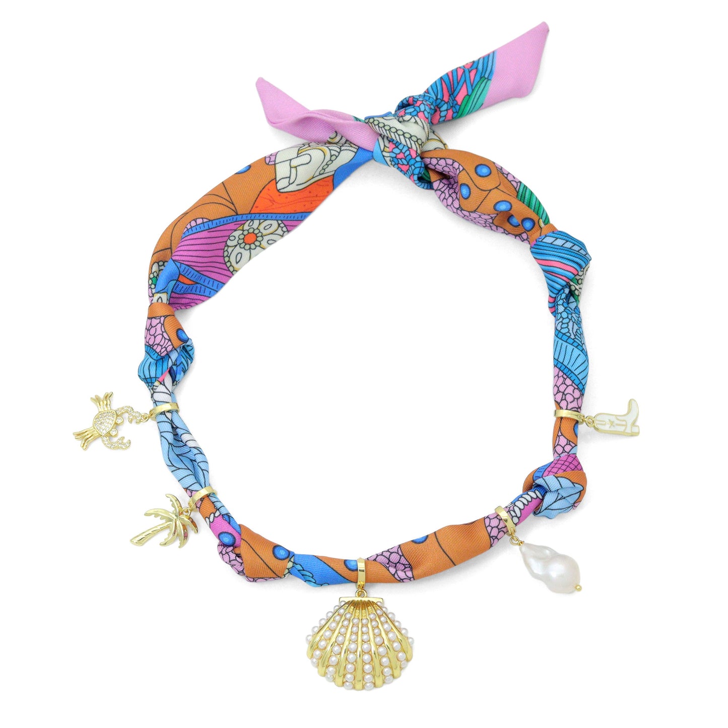 Convertible Scarf Necklace, Adjustable Silk Scarf nkl, EF808: #2 / Scarf with LD746 Heart