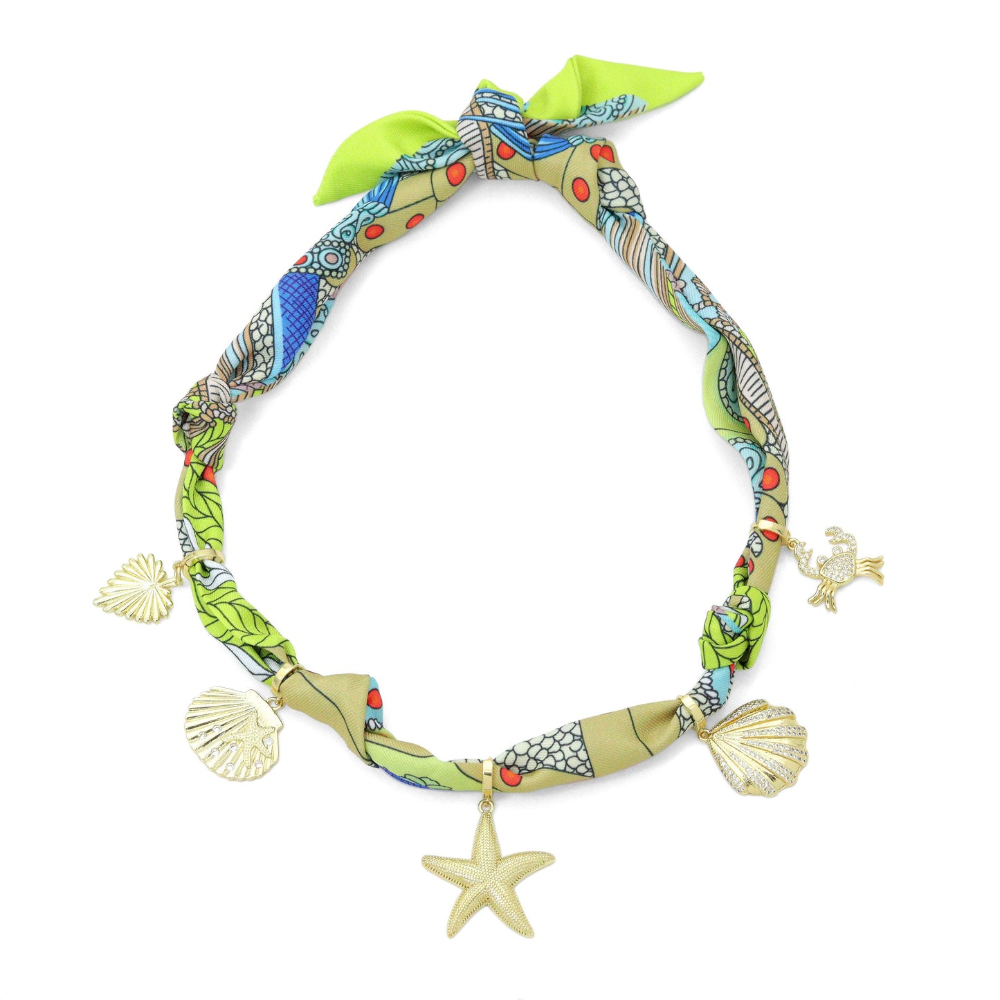Convertible Scarf Necklace, Adjustable Silk Scarf nkl, EF808: #3 / Scarf with LD622-Heart