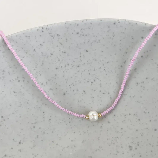Bohemian Fresh Water Pearl Beaded Necklace: Purple