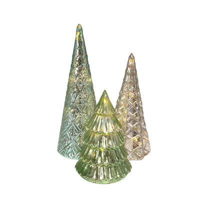 Battery Operated Green & Silver Trees - Set of 3