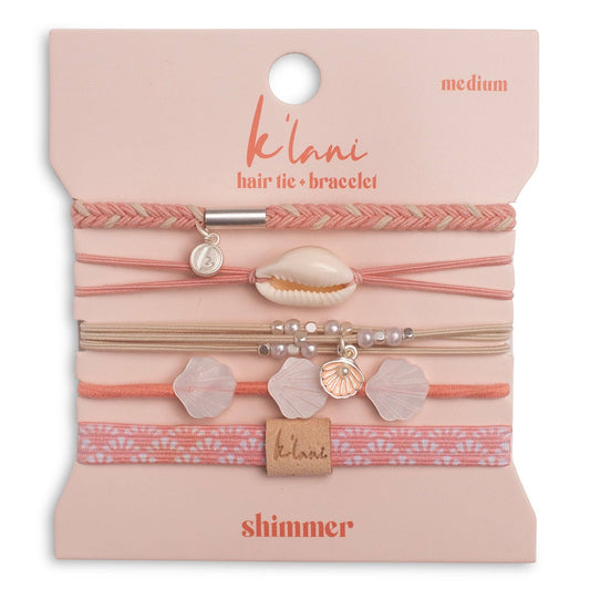 "Shimmer" Coral with Shell Hair Tie Bracelets: Small