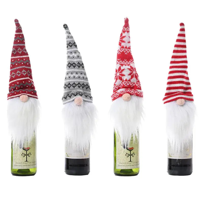 Gnome Knitted Hat Wine Cover Topper Gift Wine Holder: White