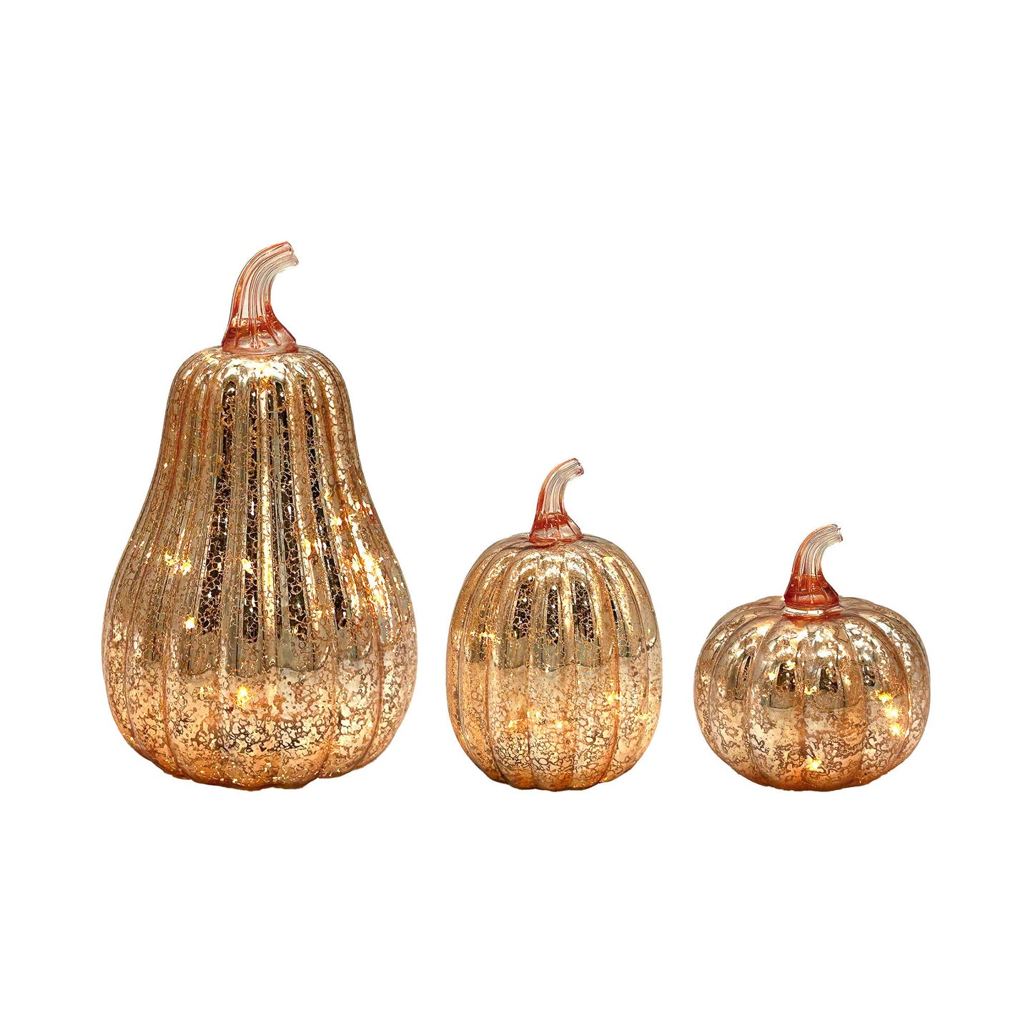 Battery-Operated Gold Mercury Glass Pumpkins - Set of 3