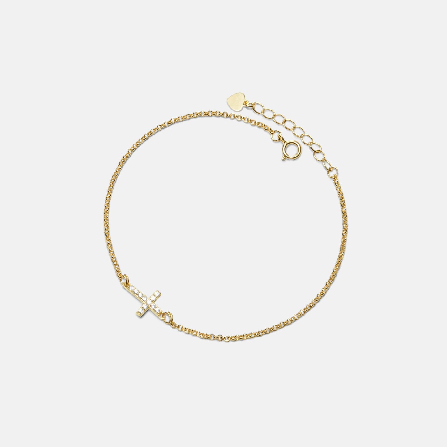 Dainty Gold Cross Charm Bracelet in 925 Sterling Silver: Gold