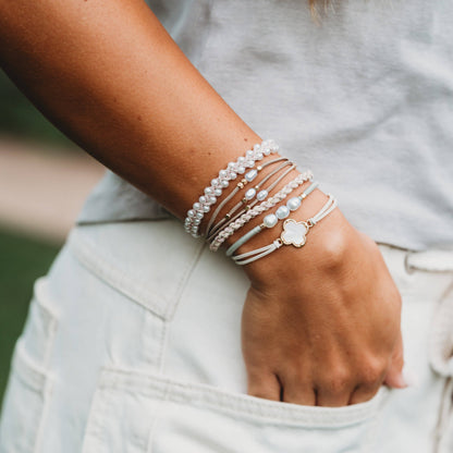 "Glimmer" Soft Pinks with Pearl and Gold Accent Hair Tie Bracelets: Large
