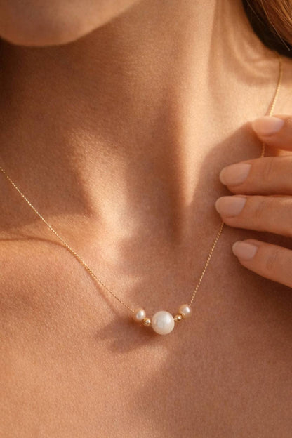 18K Gold PVD Plated Stainless Steel Freshwater Pearl Necklace – 7978: S0OX3T7978