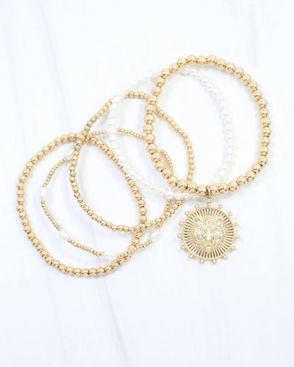 Carmen Coin Beaded Bracelet Set Tiger Worn Gold: Default