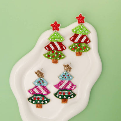 CHRISTMAS TREE WITH STAR TOPPER EARRINGS: Multi-Colored