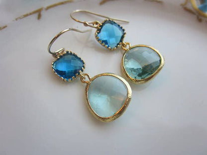 Gold Prasiolite Earrings Sea Blue Square