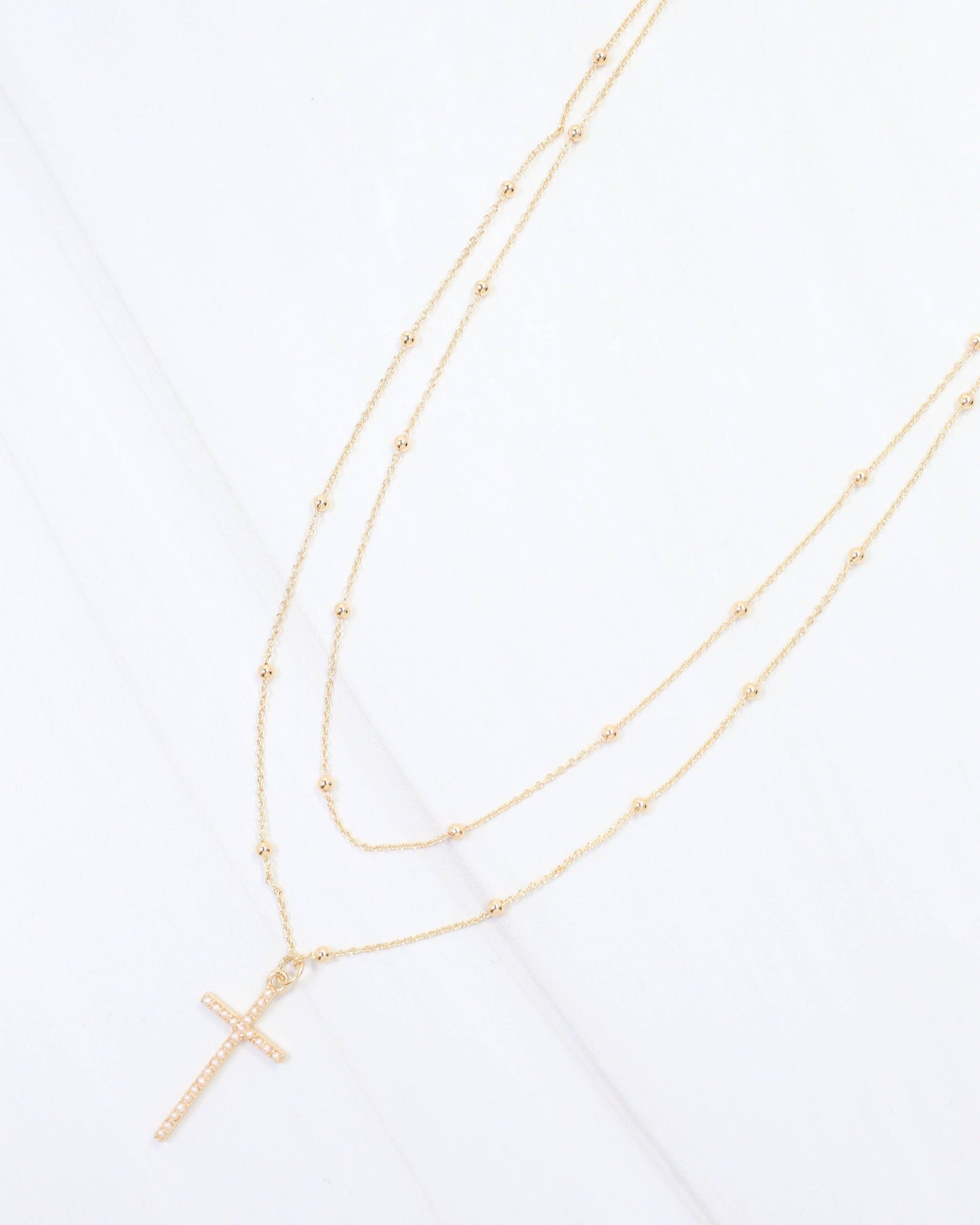 Kyla Pearl Cross Layered Necklace WR Gold: Default
