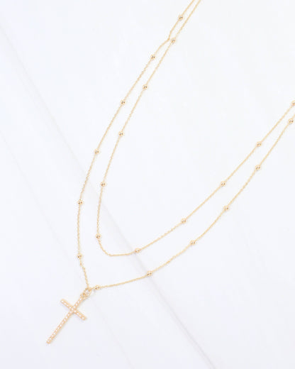 Kyla Pearl Cross Layered Necklace WR Gold: Default
