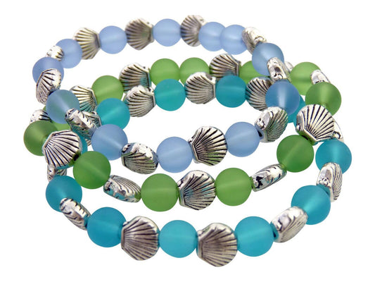 Stretchy Sea Glass Bay Scallop Bracelet - Assorted colors