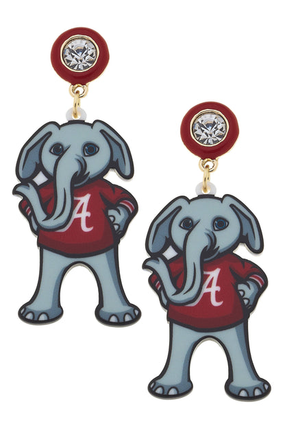 Alabama Big Al Resin Mascot Earrings in Red/Grey