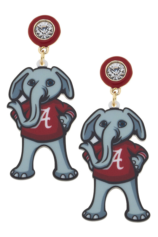 Alabama Big Al Resin Mascot Earrings in Red/Grey