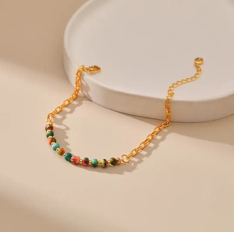 Colorful Beaded 18K Gold Plated Adjustable Bracelet