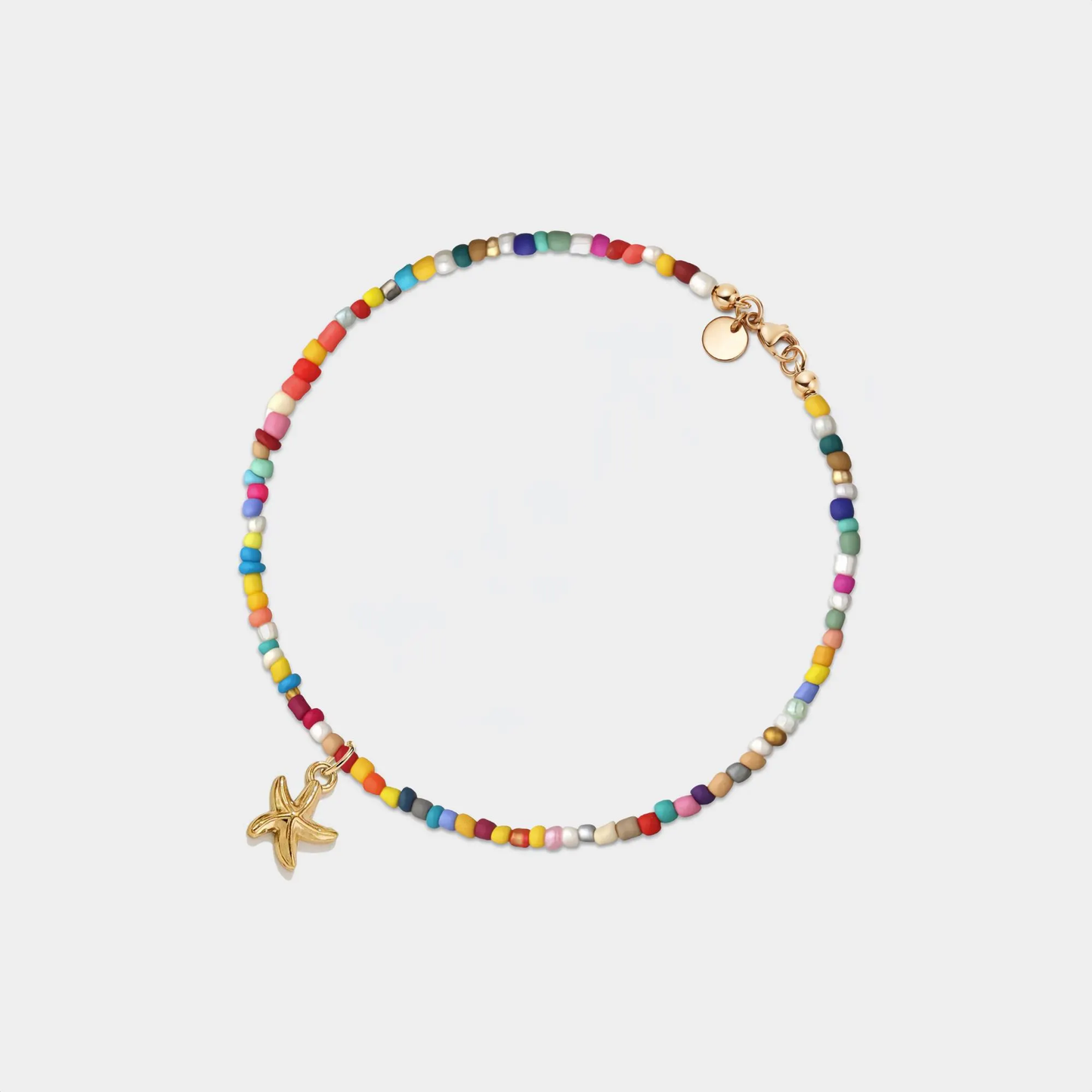 Boho Starfish Rainbow Bead Beach Anklet in Stainless Steel: Silver