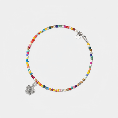 Sea Turtle Rainbow Bead Boho Beach Anklet in Stainless Steel: Gold