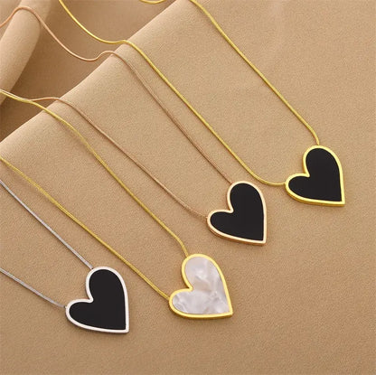 Large Heart Black Pendant Necklace in Gold or Silver: Black Heart Silver