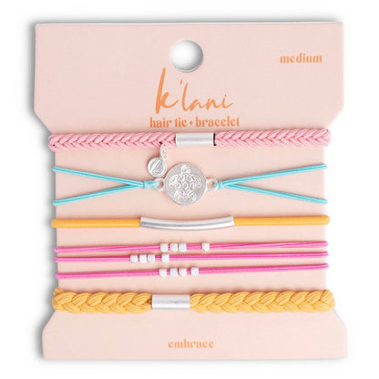 "Embrace" Bright Pastels with Silver Sea Turtle Charm Hair Tie Bracelets: Medium