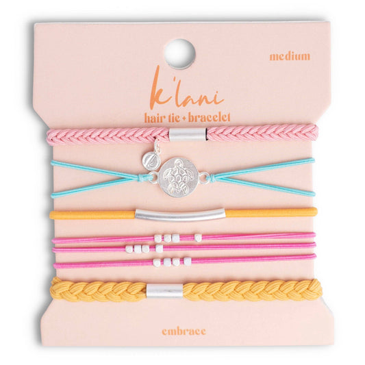 "Embrace" Bright Pastels with Silver Sea Turtle Charm Hair Tie Bracelets: Medium