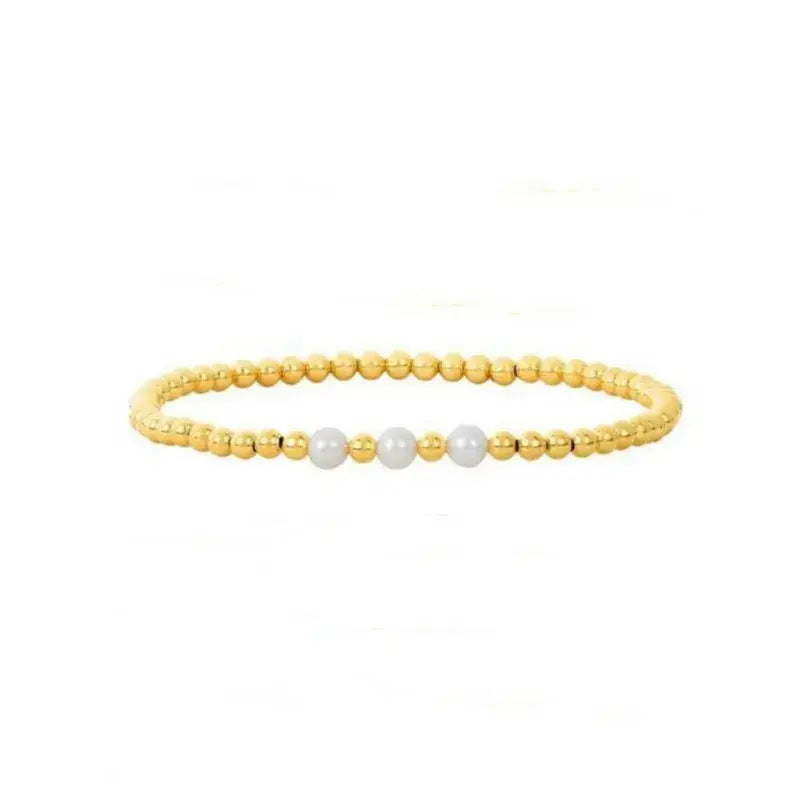 18K Gold Plated Copper Pearl and Gold Beaded Ball Bracelet: One Small Pearl