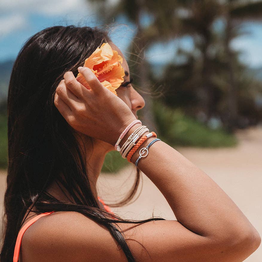 "Celebrate" Blues and Corals With Silver Wave Charm Hair Tie Bracelets: Medium
