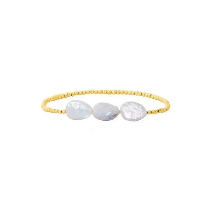 18K Gold Plated Copper Pearl and Gold Beaded Ball Bracelet: Gold Bead Only