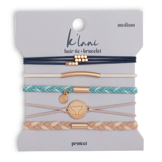 "Protect" Beachy Blues & Sands with Whale Charm Hair Tie Bracelets: Small