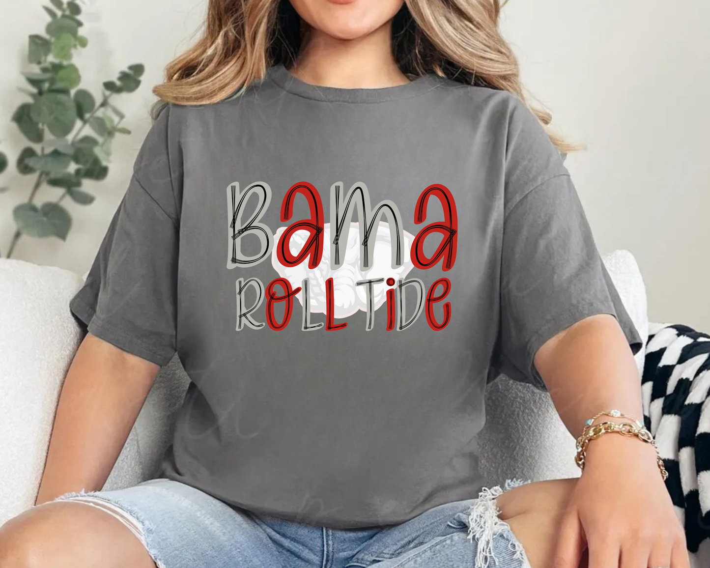 Bama Roll Tide Tee: Gray / M / Bella Canvas