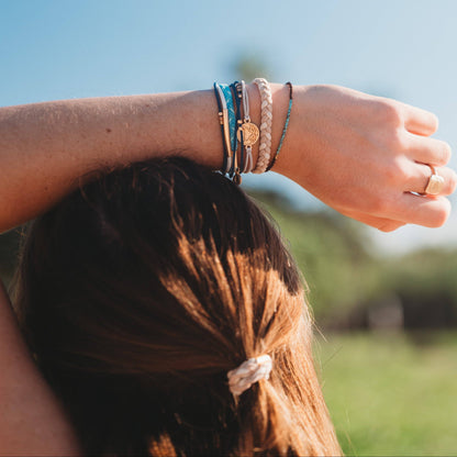 "Protect" Beachy Blues & Sands with Whale Charm Hair Tie Bracelets: Large