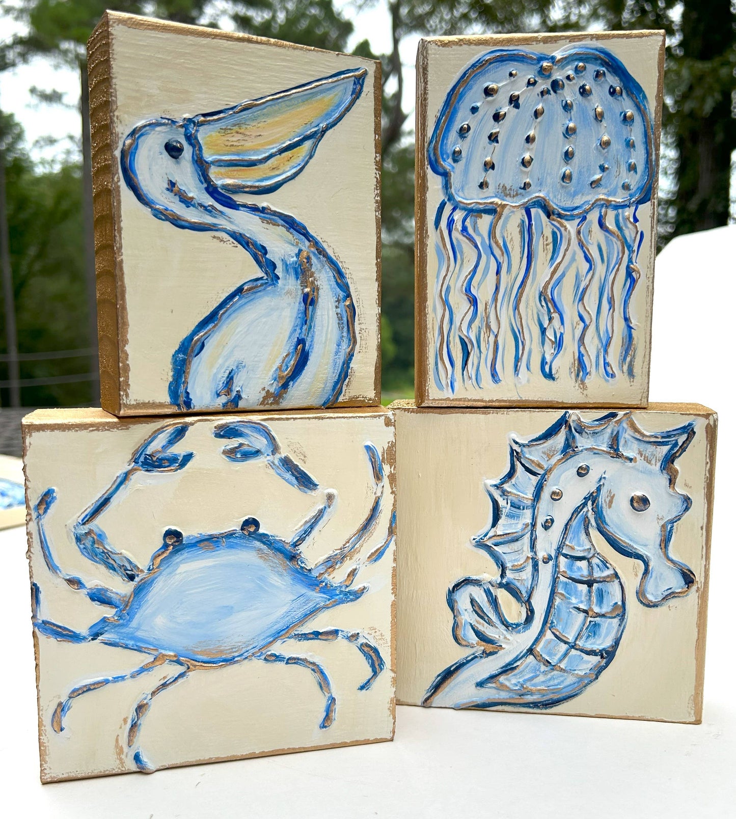 Pelican Block | coastal beach nautical ocean blue and white
