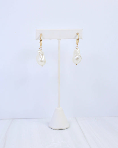 Bernice Pearl Huggie Hoop Earring Worn Gold: Default