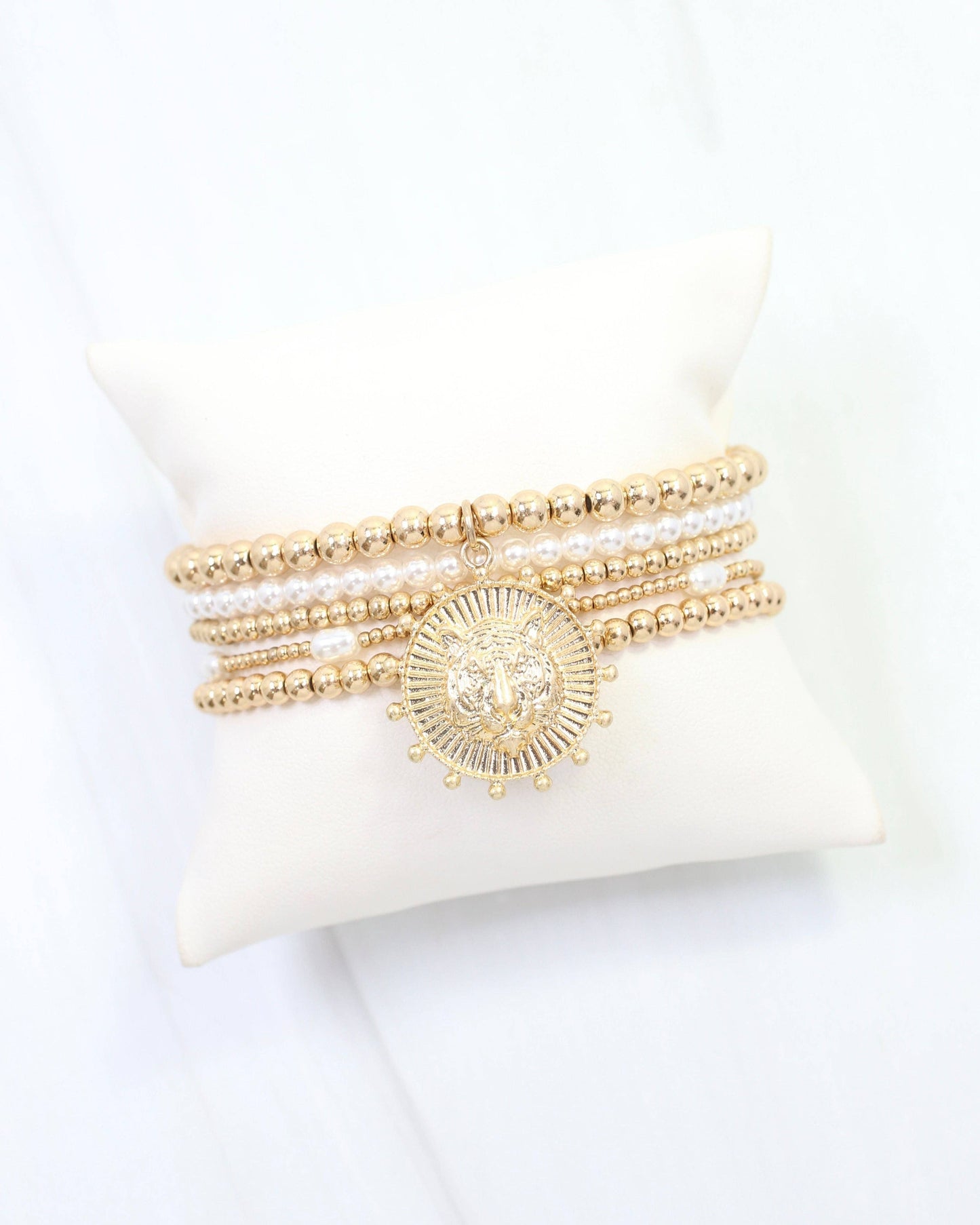 Carmen Coin Beaded Bracelet Set Tiger Worn Gold: Default